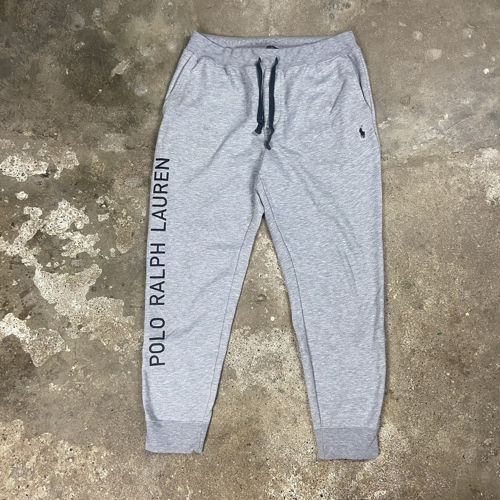 Polo Ralph Lauren Sweatpants Size Medium Grey Fleece Joggers Pony Leg Graphic